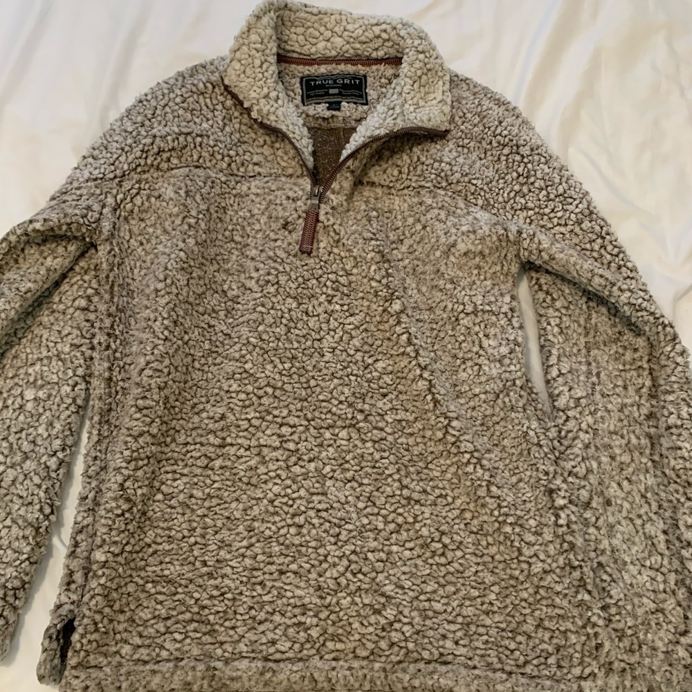 True Grit brown Sherpa pullover.